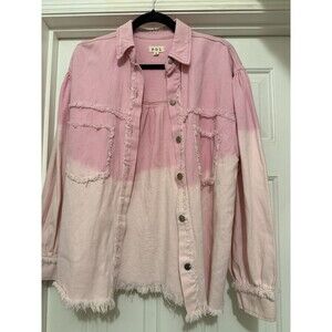 Women's POL Pink Distressed Denim Jacket Oversized Small